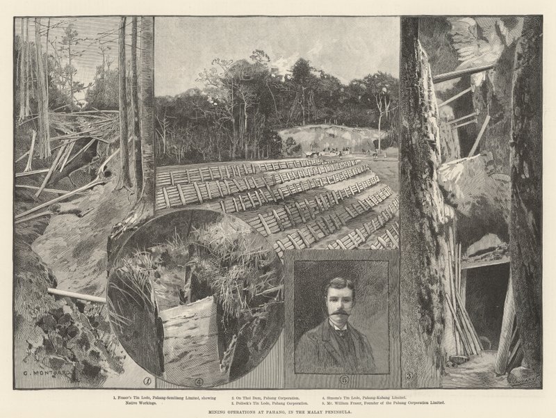 Operações de mineração em Pahang, na Península Malaia de Charles Auguste Loye