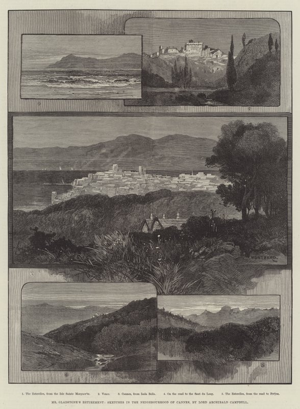 Aposentadoria do Sr. Gladstone, Sketches no bairro de Cannes de Charles Auguste Loye