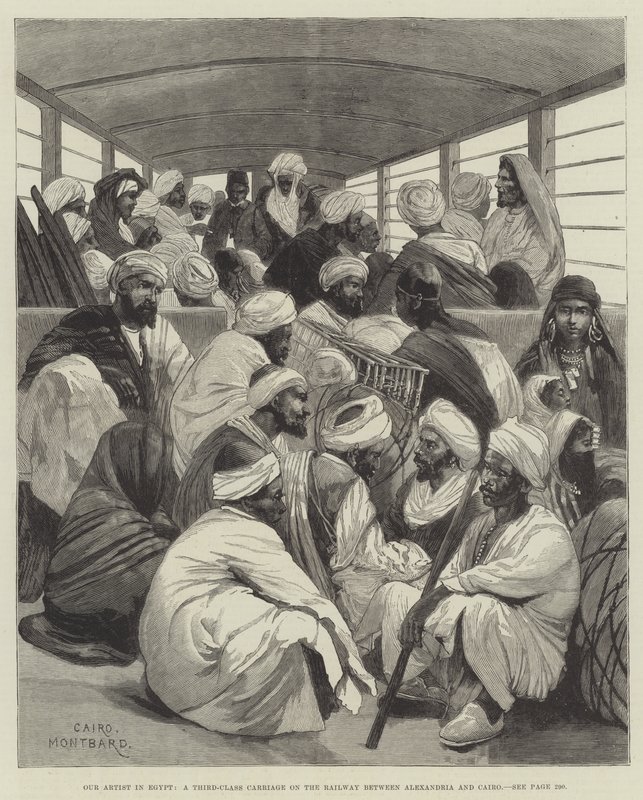 Nosso Artista no Egito, um Transporte de Terceira Classe na Ferrovia entre Alexandria e o Cairo de Charles Auguste Loye