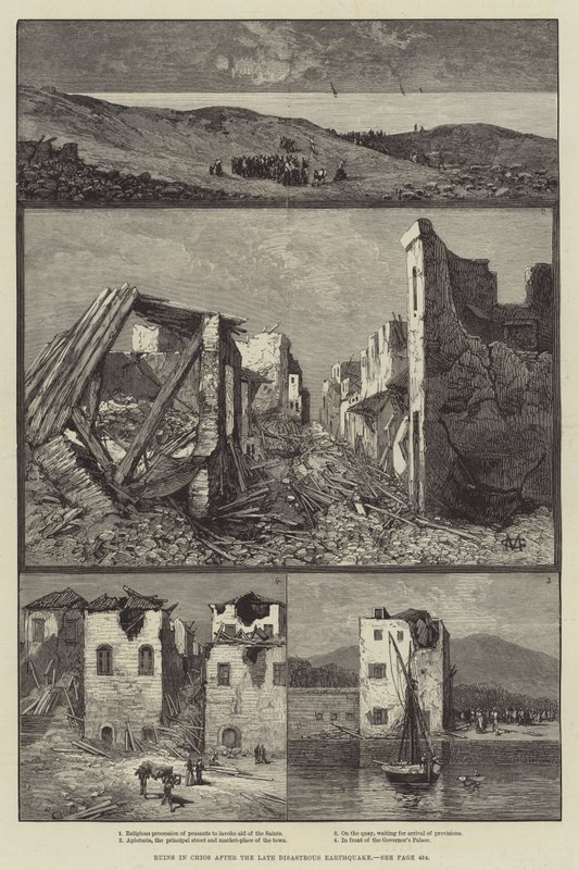 Ruínas em Quios após o último terremoto desastroso de Charles Auguste Loye