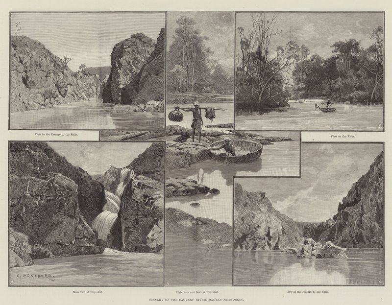 Cenário do rio Cauvery, Madras Presidência de Charles Auguste Loye