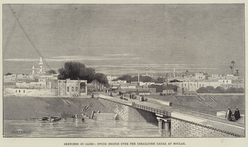 Esboços no Cairo, ponte sobre o canal Ismailiyeh em Boulak de Charles Auguste Loye