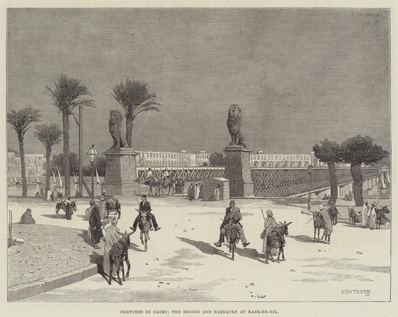 Esboços no Cairo, a ponte e quartel em Kasr-en-Nil de Charles Auguste Loye