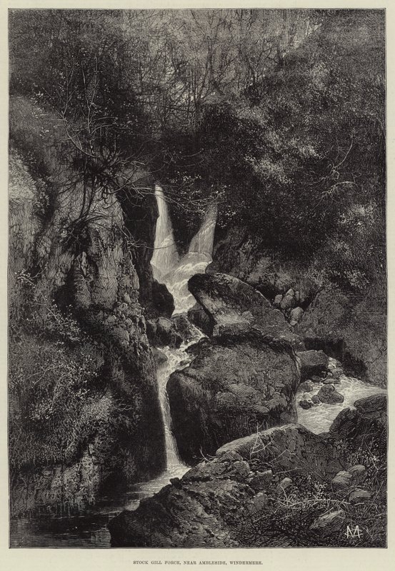 Stock Gill Force, próximo a Ambleside, Windermere de Charles Auguste Loye