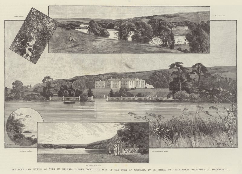 O Duque e a Duquesa de York na Irlanda, a Corte do Barão, a sede do duque de Abercorn, a ser visitada por Sua Alteza Real em 1º de setembro de Charles Auguste Loye