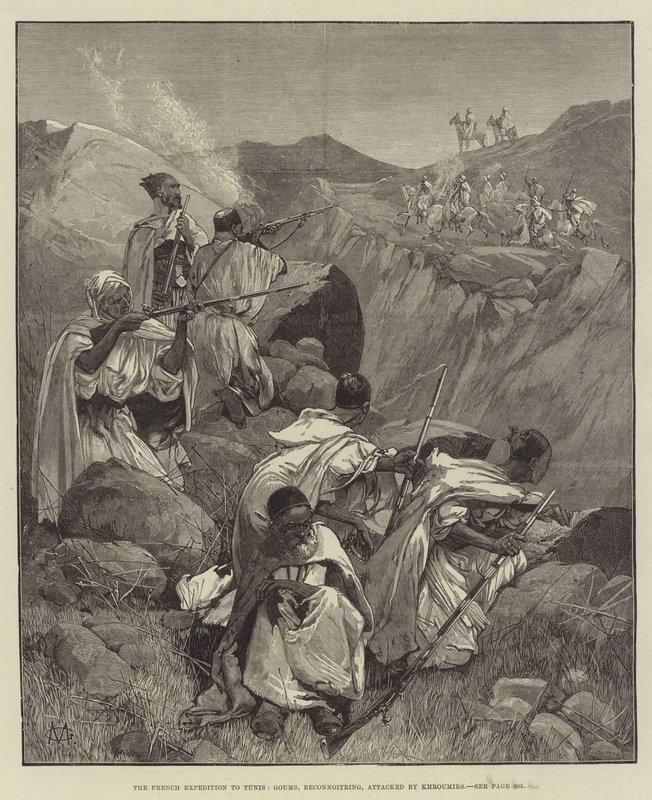 A expedição francesa a Tunis, Goums, reconnoitring, atacado por Khroumirs de Charles Auguste Loye