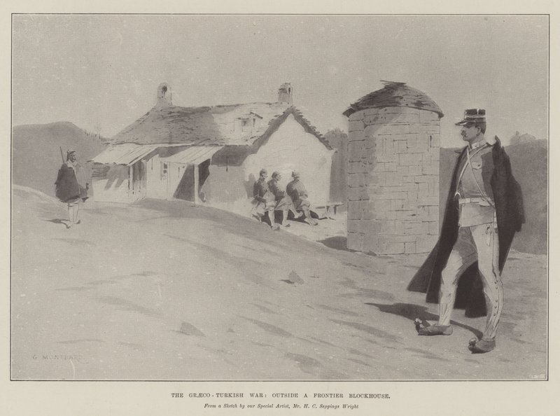 A guerra greco-turca, fora de uma casa de blocos de fronteira de Charles Auguste Loye
