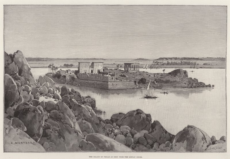 A ilha de Philae vista da costa da Líbia de Charles Auguste Loye