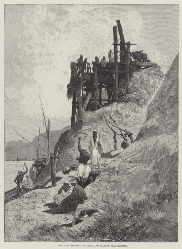 A Expedição do Nilo, Sakiyeh e Shadouf, perto de Korosko de Charles Auguste Loye