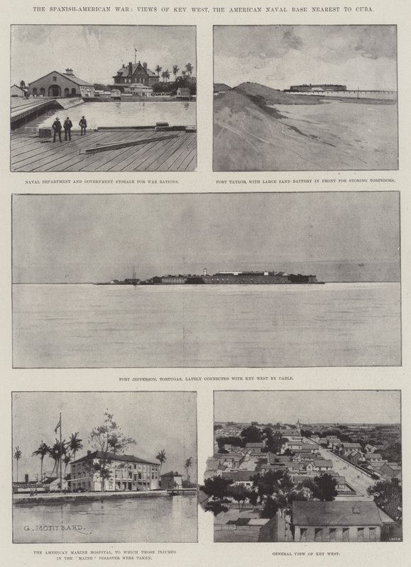 A guerra hispano-americana, vistas de Key West, a Base Naval Americana mais próxima de Cuba de Charles Auguste Loye