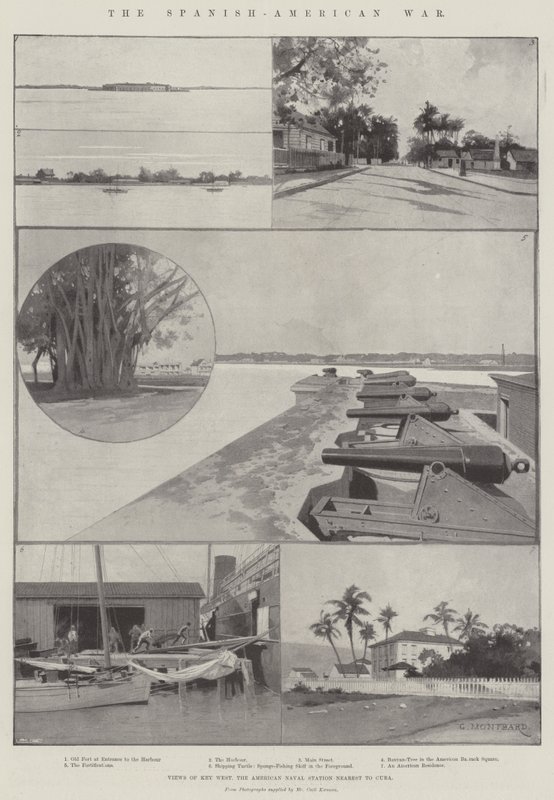 A Guerra Hispano-Americana, Visões de Key West, a Estação Naval Americana mais próxima de Cuba de Charles Auguste Loye