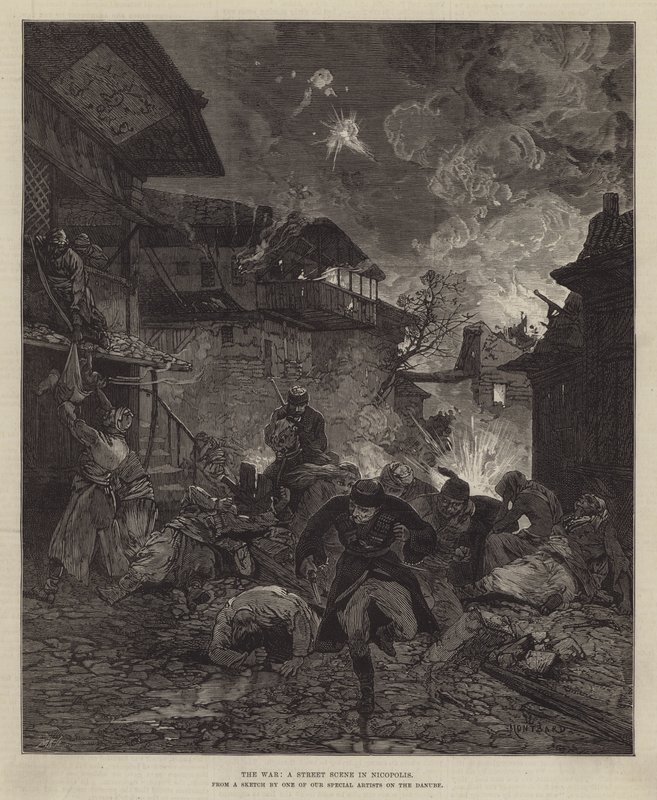 A guerra, uma cena de rua em Nicopolis de Charles Auguste Loye