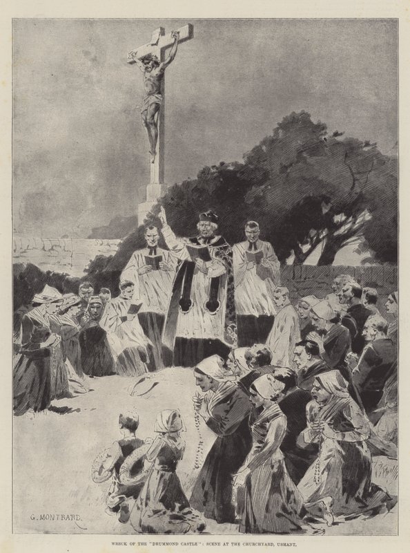 Naufrágio do castelo drummond, cena no adro da igreja, ushant de Charles Auguste Loye