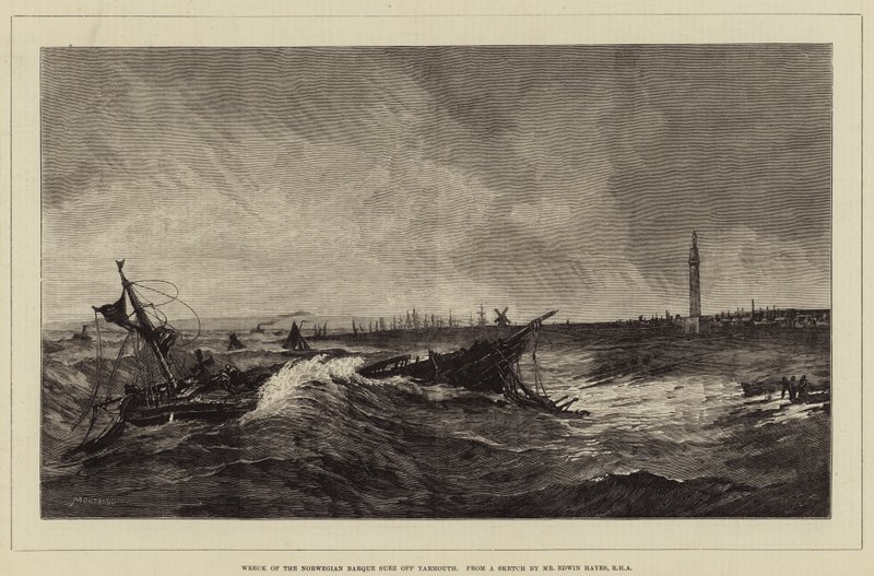 Naufrágio do barque norueguês Suez ao largo de Yarmouth de Charles Auguste Loye