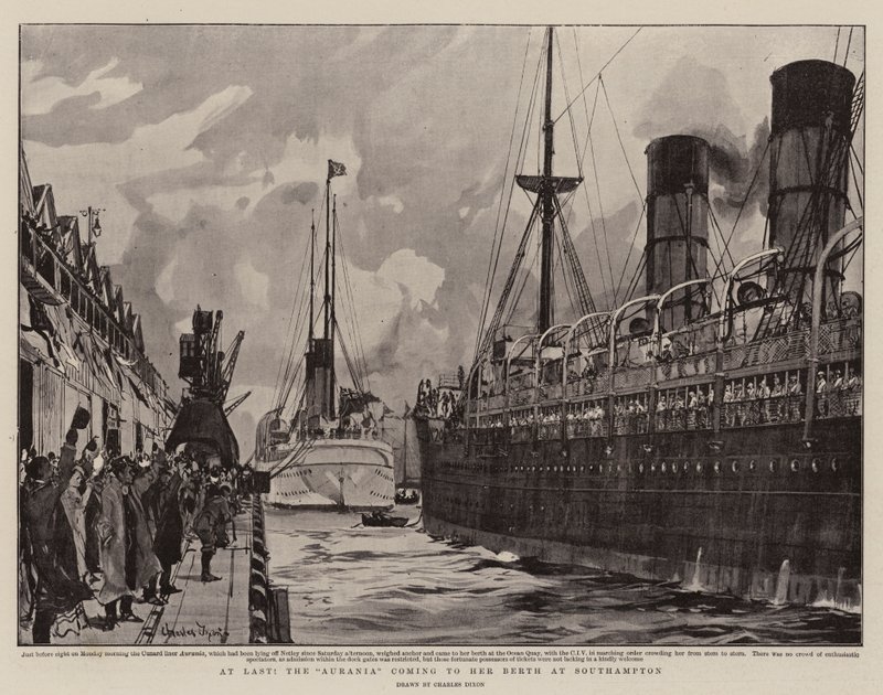 Finalmente, a Aurania vem a seu Berth em Southampton de Charles Edward Dixon