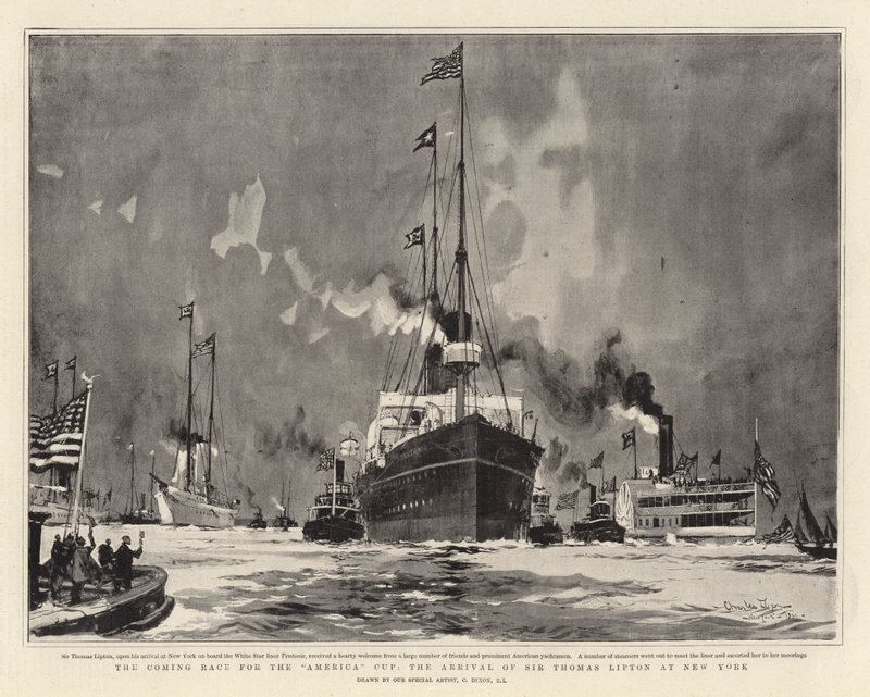 A próxima corrida pela America Cup, a chegada de Sir Thomas Lipton em Nova York de Charles Edward Dixon
