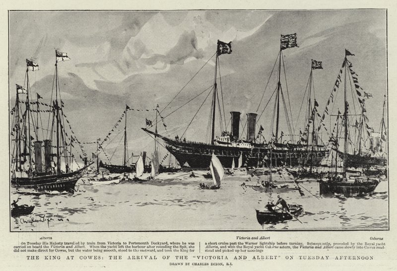 O rei em Cowes, a chegada da Victoria e Albert na terça-feira à tarde de Charles Edward Dixon