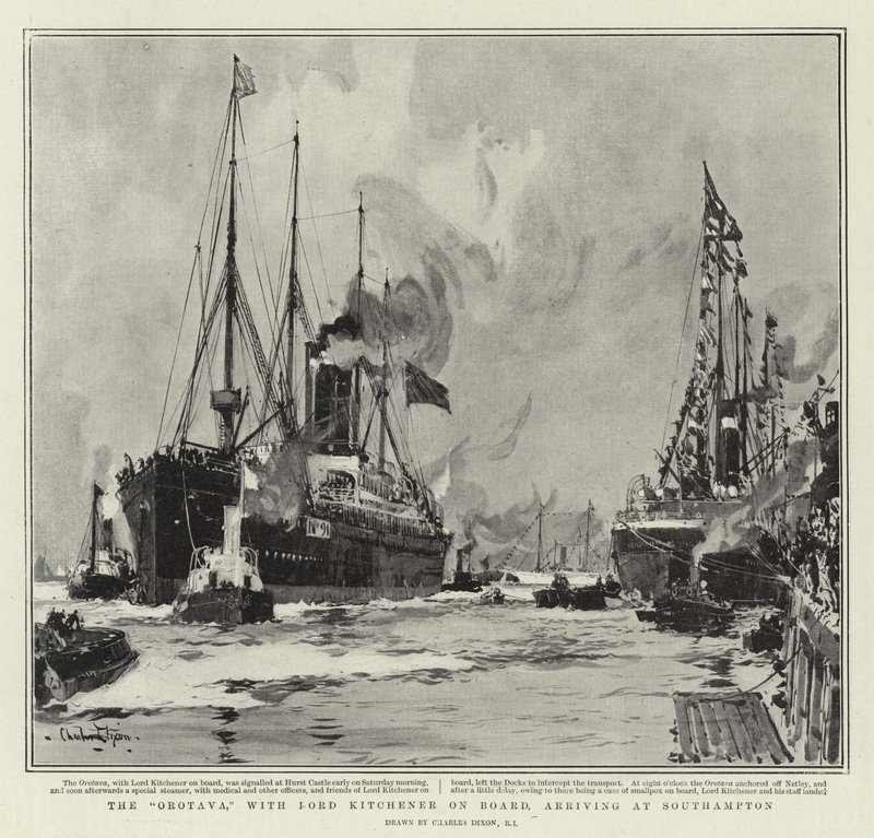 O Orotava, com Lord Kitchener a bordo, chegando a Southampton de Charles Edward Dixon