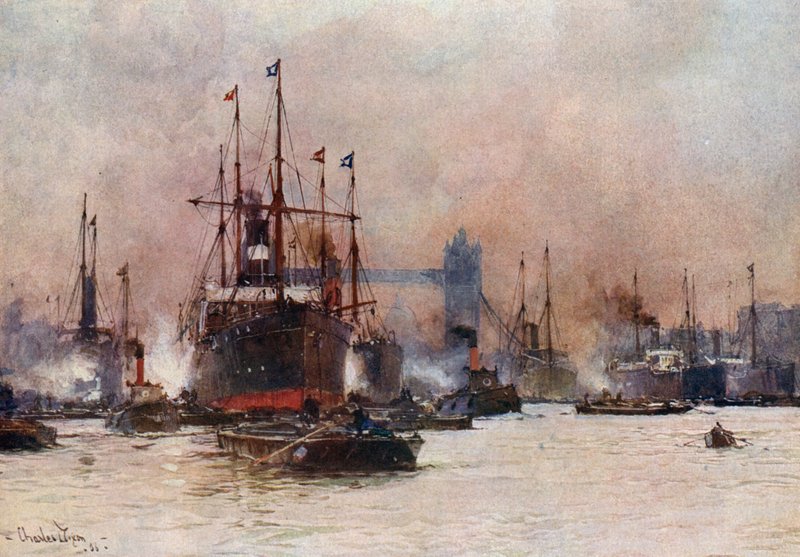 O Tamisa, a piscina e a Tower Bridge de Charles Edward Dixon