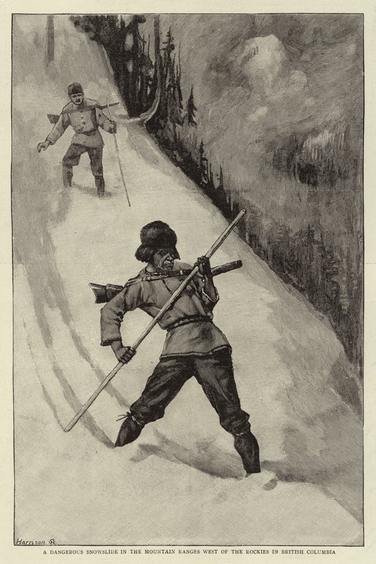 Um Snowslide perigoso nas cordilheiras a oeste das Montanhas Rochosas na Colúmbia Britânica de Charles Edwin Fripp