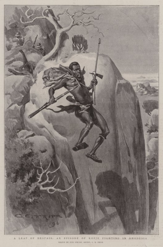 Um salto de desespero, um episódio de Kopje Fighting na Rodésia de Charles Edwin Fripp