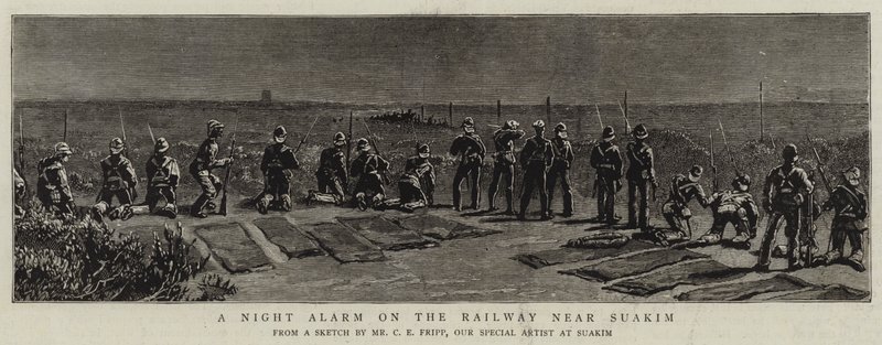 Um alarme noturno na estrada de ferro perto de Suakim de Charles Edwin Fripp