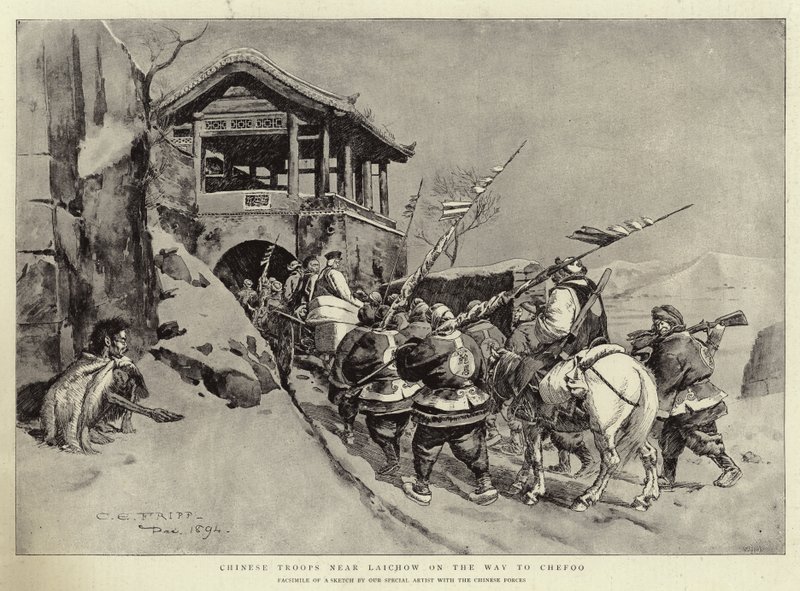 Tropas chinesas perto de Laichow a caminho de Chefoo de Charles Edwin Fripp