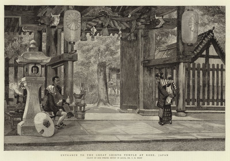 Entrada, para, a, grande, xintoísmo, templo, em, kobe, japão de Charles Edwin Fripp