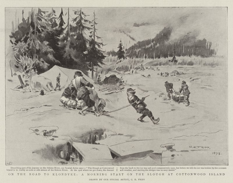 Na estrada para Klondyke, um começo da manhã no Slough na ilha de Cottonwood de Charles Edwin Fripp