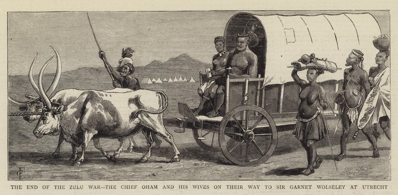 O Fim da Guerra Zulu, o Chefe Oham e suas Esposas a caminho de Sir Garnet Wolseley em Utrecht de Charles Edwin Fripp