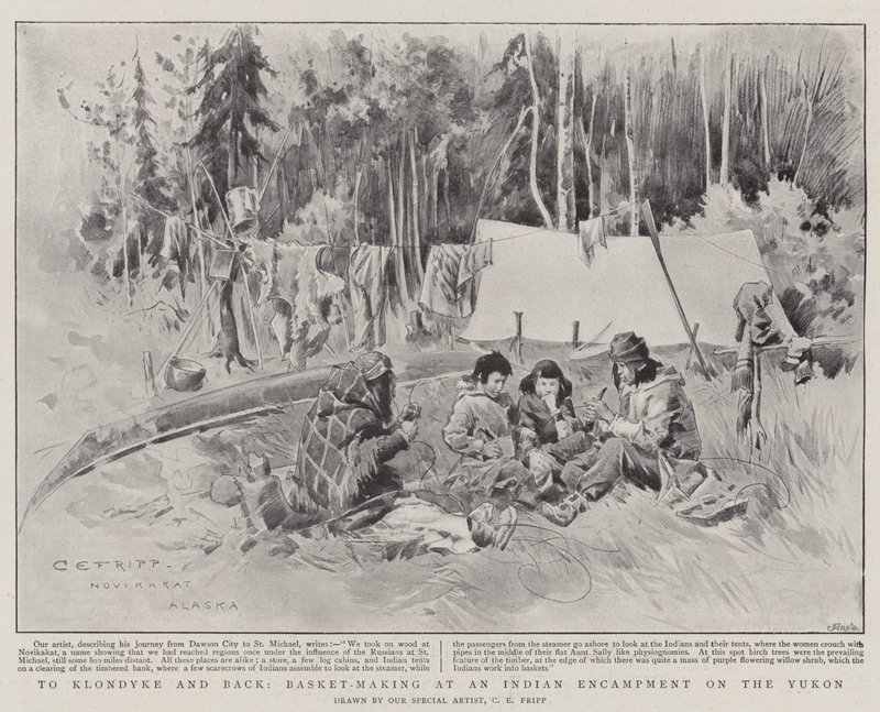 Para Klondyke e para trás, fazer cesta em um acampamento indiano no Yukon de Charles Edwin Fripp