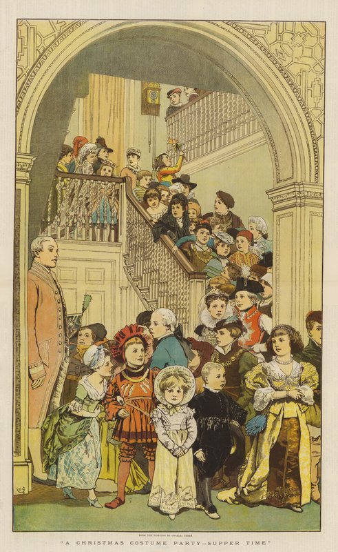 Uma Festa de Traje de Natal, o Tempo da Ceia (chromolitho) de Charles Green