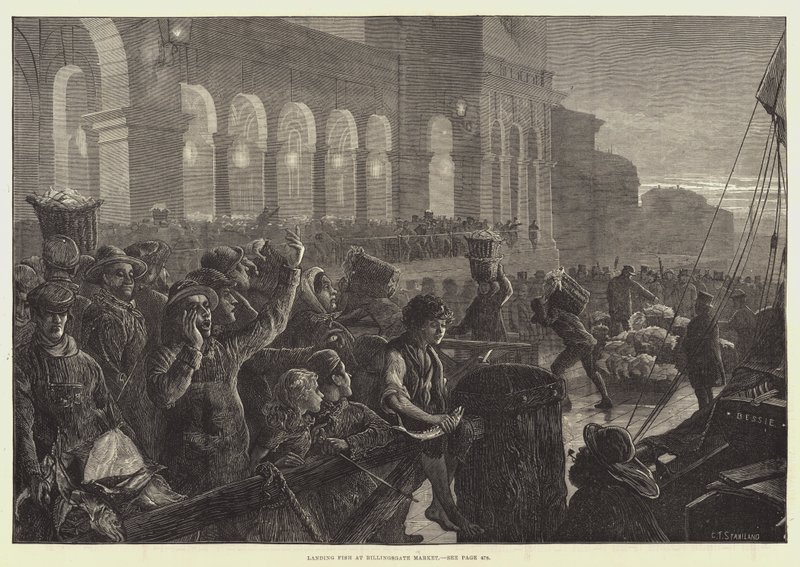 Peixe de desembarque no mercado de Billingsgate de Charles J. Staniland