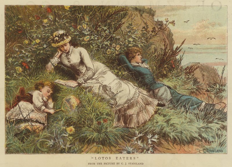 Comedores de Lotos (cromolitho) de Charles J. Staniland
