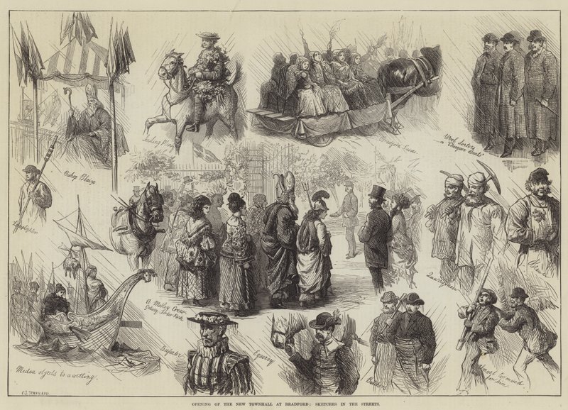 Abertura do New Townhall em Bradford, Sketches in the Streets de Charles J. Staniland