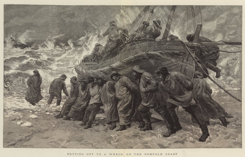 Colocando-se naufragar na costa de Norfolk de Charles J. Staniland