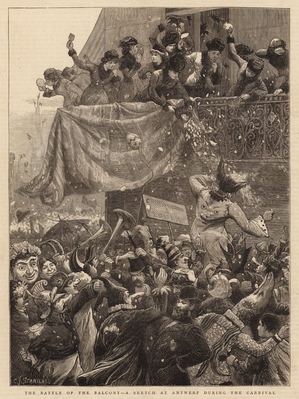 A Batalha da Varanda, um Esboço em Antuérpia durante o Carnaval de Charles J. Staniland