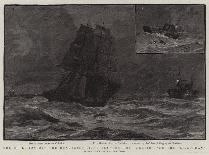 A Colisão da Luz de Dungeness entre a Nereida e o Killochan de Charles J. Staniland