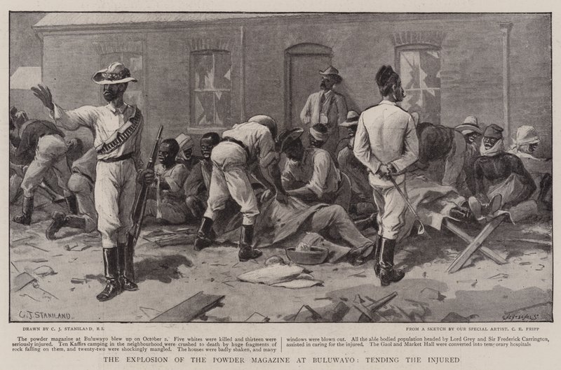 A Explosão da Revista de Pó em Buluwayo, Cuidando dos Feridos de Charles J. Staniland