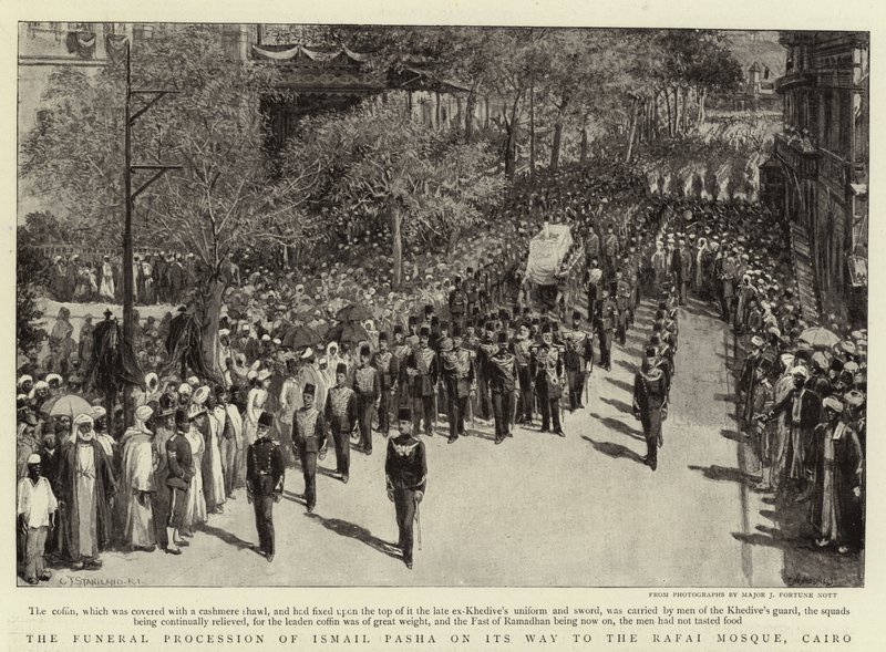 A Procissão Fúnebre de Ismail Pasha a caminho da Mesquita Rafai, Cairo de Charles J. Staniland