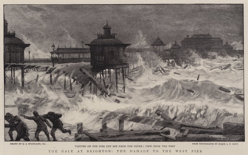 O vendaval em Brighton, os danos ao West Pier de Charles J. Staniland
