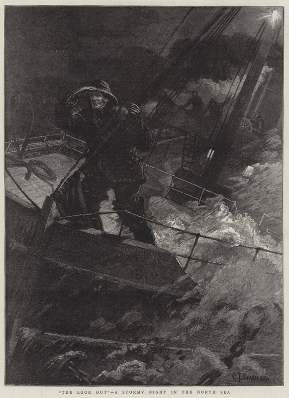 O olhar para fora, uma noite tempestuosa no Mar do Norte de Charles J. Staniland