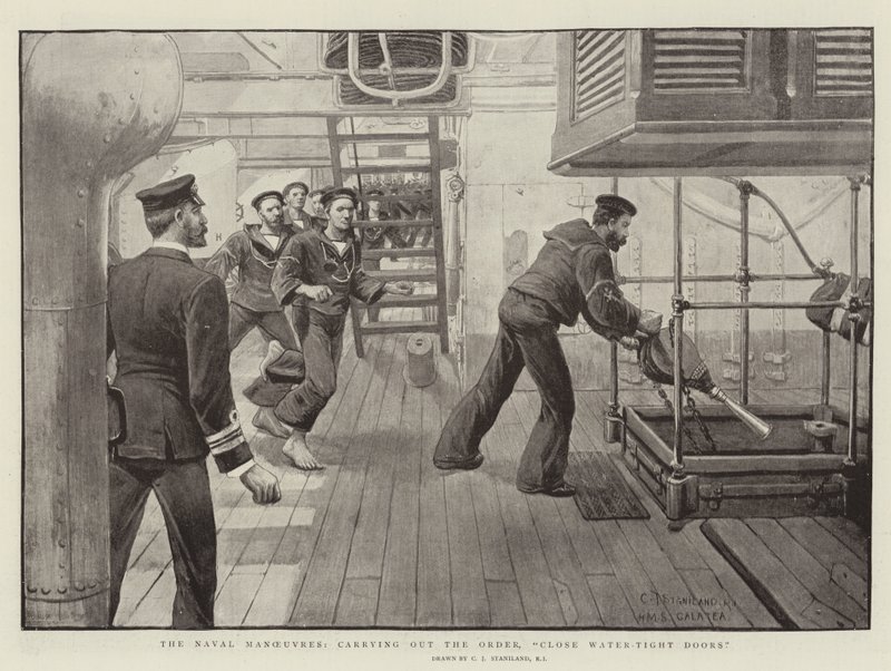 As manobras navais, realizando a ordem, fechar as portas à prova d&39;água de Charles J. Staniland