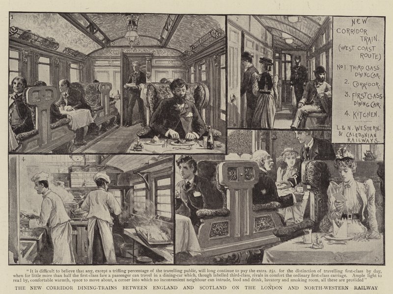 O novo corredor de trens de jantar entre a Inglaterra e a Escócia nas ferrovias de Londres e Noroeste de Charles J. Staniland