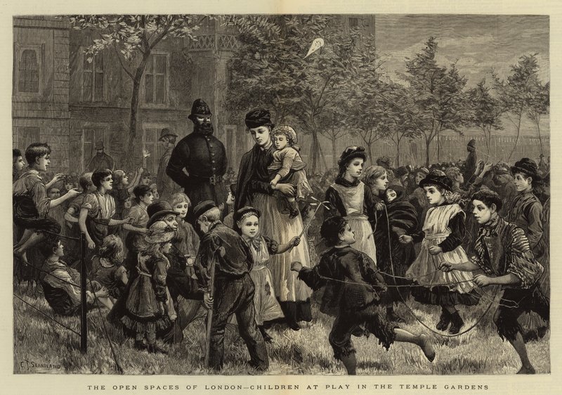 Os Espaços Abertos de Londres, Crianças Brincam nos Jardins do Templo de Charles J. Staniland