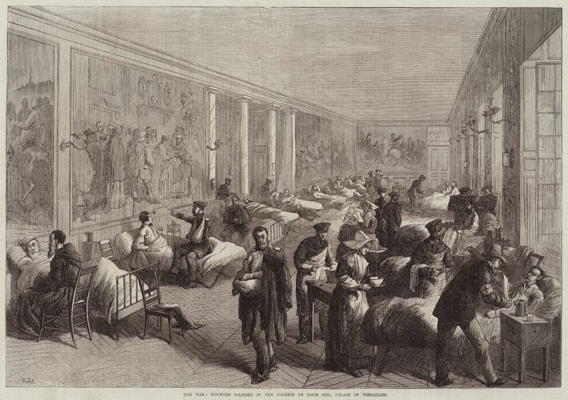 A guerra, soldados feridos na Galerie de Louis XIII, Palácio de Versalhes de Charles J. Staniland