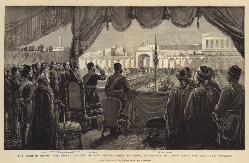 A Guerra no Egito, a Grande Revisão do Exército Britânico no Cairo, 30 de setembro, Vista do Pavilhão do Quediva de Charles J. Staniland