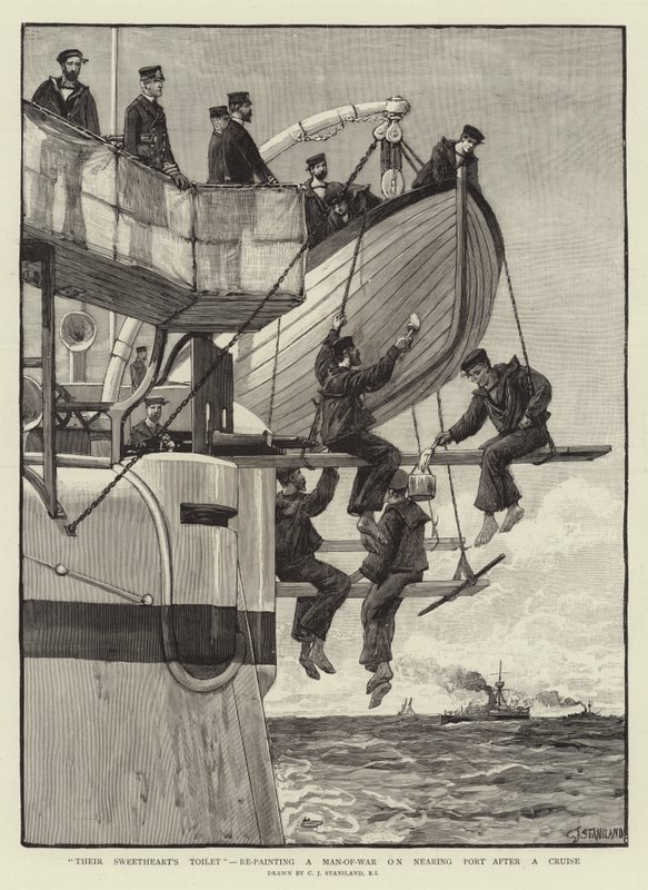 WC do seu querido, re-pintando um homem-de-guerra em se aproximando do porto depois de um cruzeiro de Charles J. Staniland