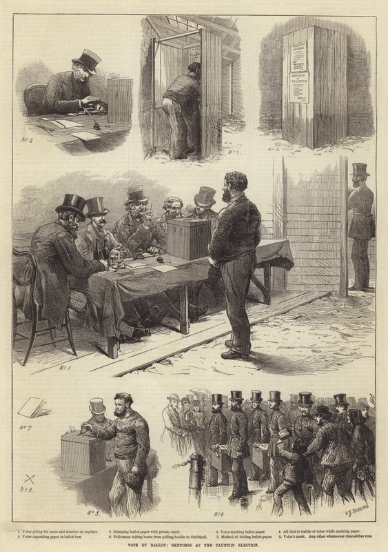 Votação por cédula, esboços na eleição de Taunton de Charles J. Staniland