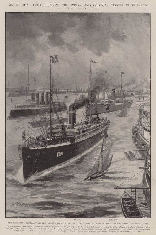 Uma lição de objeto imperial, as tropas indianas e coloniais em Spithead de Charles John de Lacy